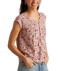 Lucky Brand Women's Floral Smocked Tassel-Tie Top