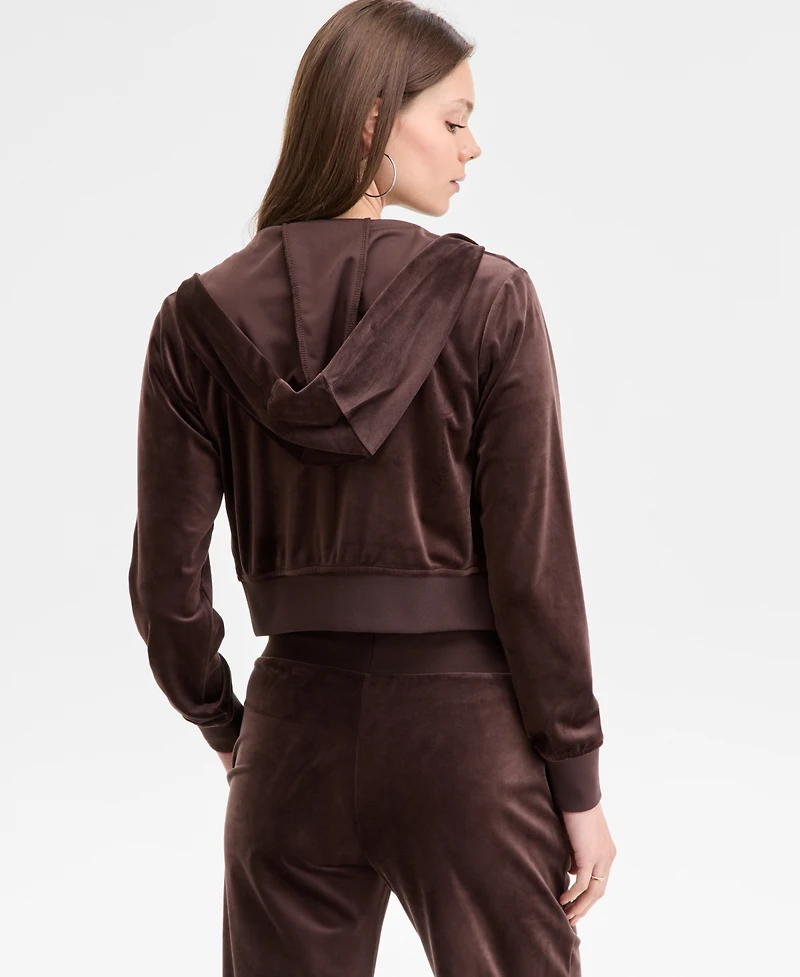 Guess Women's Couture Cropped Velour Hoodie