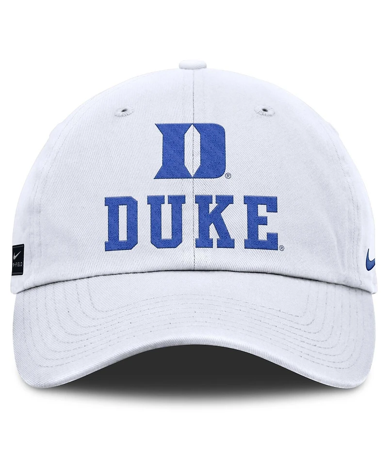 Nike Men's White Duke Blue Devils 2025 Sideline Club Adjustable Hat