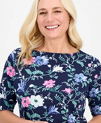 Style & Co Women's Printed Boat-Neck Elbow-Sleeve Top, Exclusively at Macy's