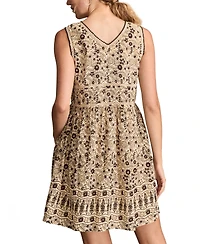 Lucky Brand Women's Cotton Floral V-Neck Mini Dress