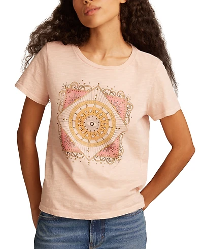 Lucky Brand Women's Cotton Celestial Framed Sun Crewneck Tee