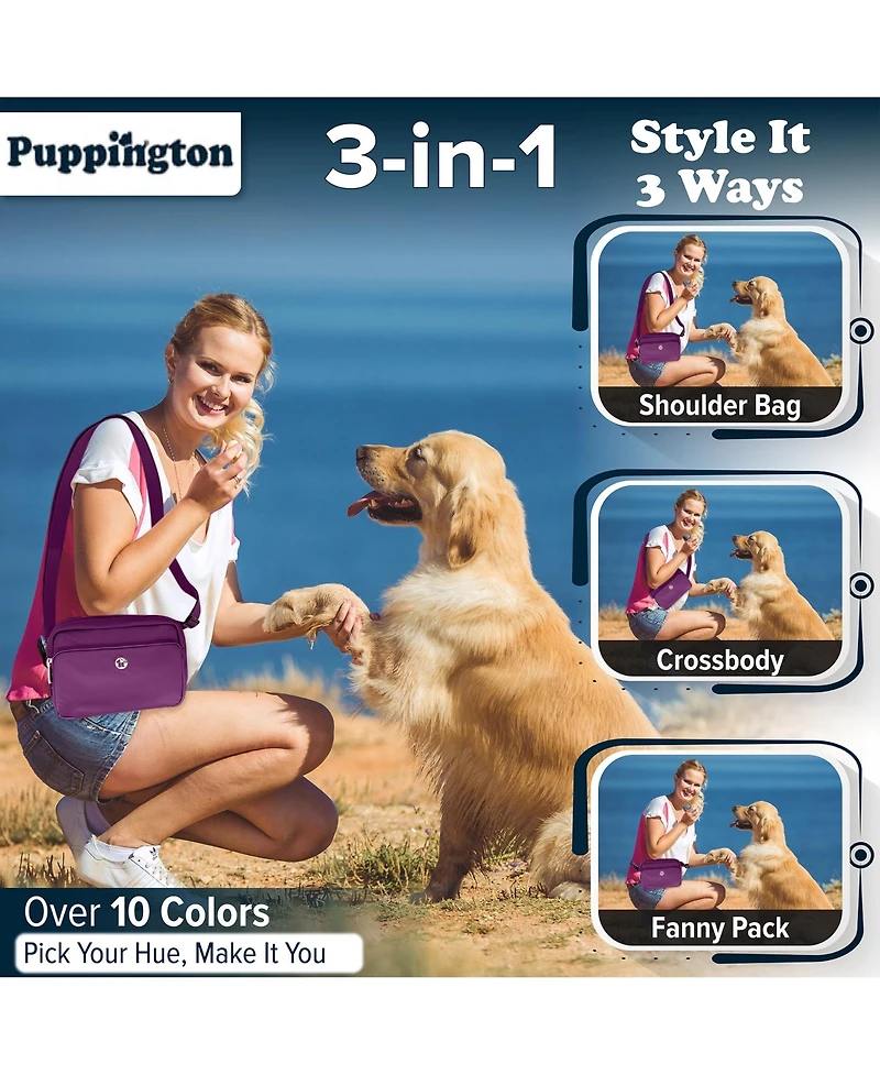 Puppington Walk Star Kit: 3-in-1 Dog Bag, Bowl, & Leash plus Matching 270 Refill Poop Bags