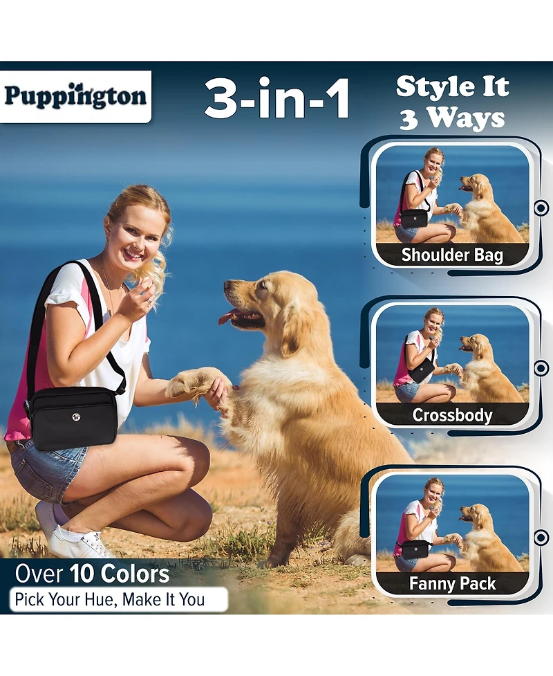 Puppington Walk Star Kit: 3-in-1 Dog Walk Bag & Bowl plus Matching 270 Refill Dog Poop Bags