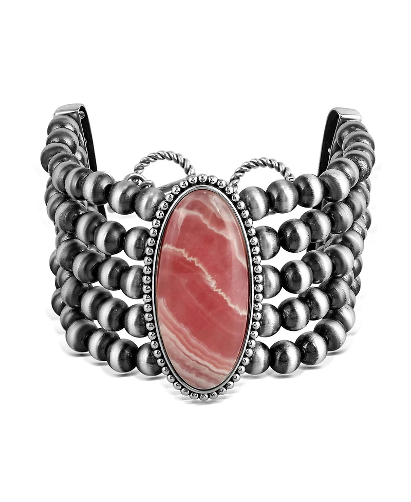 American West Jewelry Sterling Silver Oval Rhodochrosite Cut Beaded Toggle Bracelet, Large