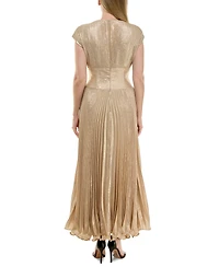 Taylor Women's Metallic V-Neck Cap-Sleeve Pleated Gown