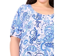 Msk Plus Printed Jersey Elbow-Sleeve Midi Dress