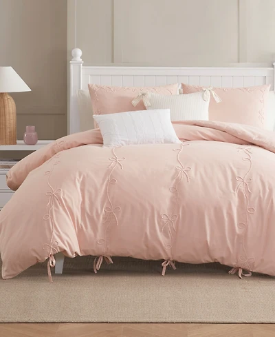 Peri Home Sasha Bows Embroidered 3-Pc. Duvet Cover Set