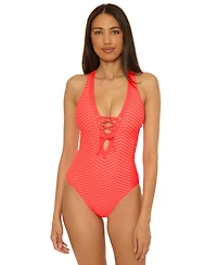 Becca Women's Connect Corset Lace-Up One-Piece Swimsuit