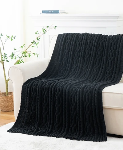 Battilo Lifestyle Cable Knit Chenille Throw, 51" x 67"