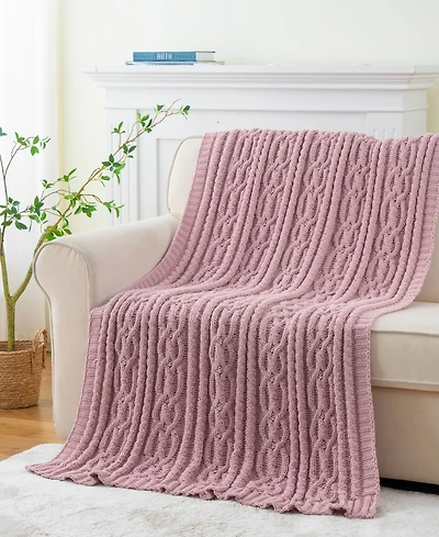 Battilo Lifestyle Cable Knit Chenille Throw, 51" x 67"