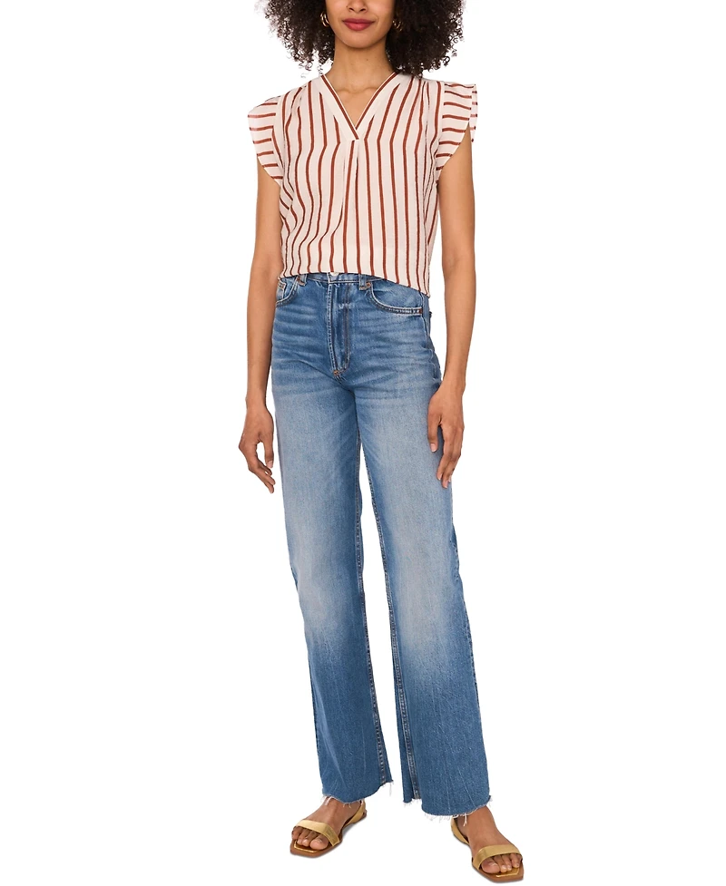 Vince Camuto Women's Striped V-Neck Cap-Sleeve Shirt