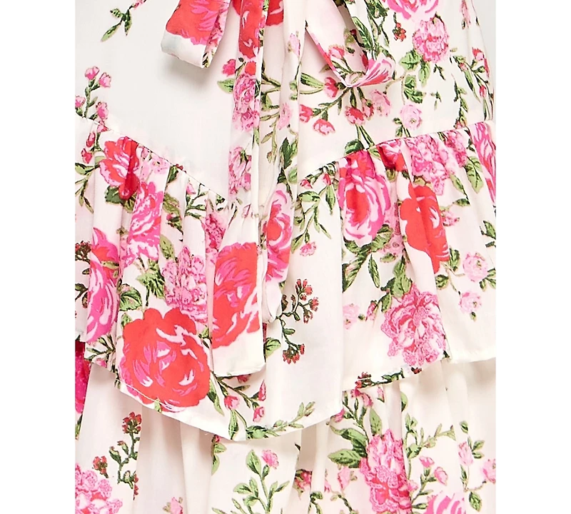 Crystal Doll Juniors' Floral-Print Tiered Short Fit & Flare Dress