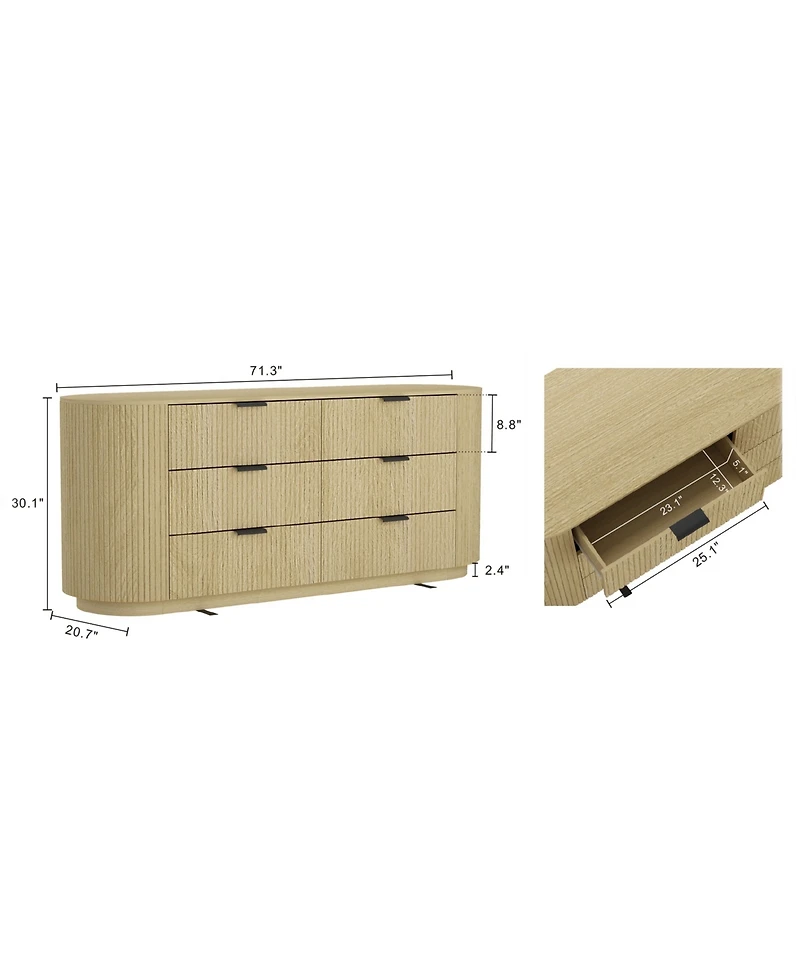 Manhattan Comfort Olivia 71.3" Modern 6-Drawer Double Dresser
