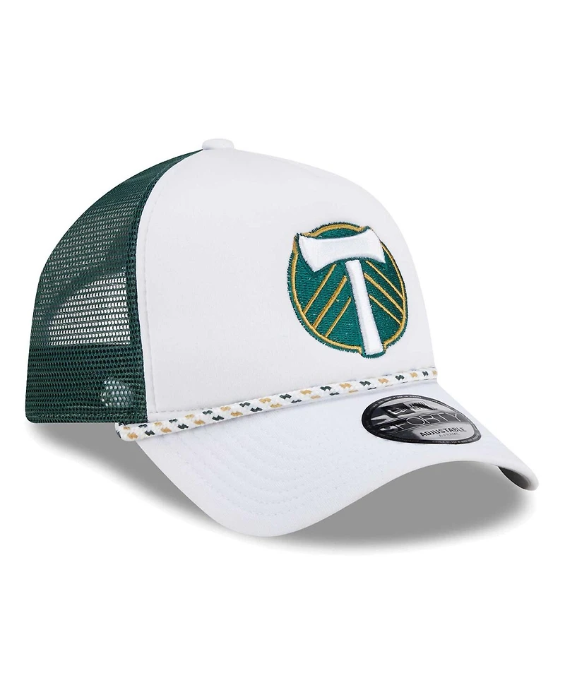 New Era Men's White/Green Portland Timbers Court Sport Foam A-Frame 9FORTY Adjustable Trucker Hat