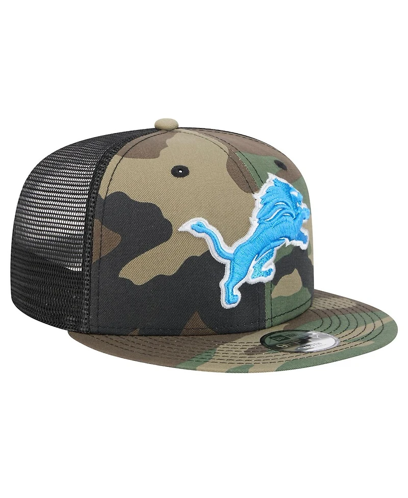 New Era Big Boys and Girls Camo Detroit Lions Throwback Main Trucker 9FIFTY Snapback Hat