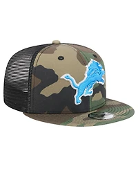 New Era Big Boys and Girls Camo Detroit Lions Throwback Main Trucker 9FIFTY Snapback Hat