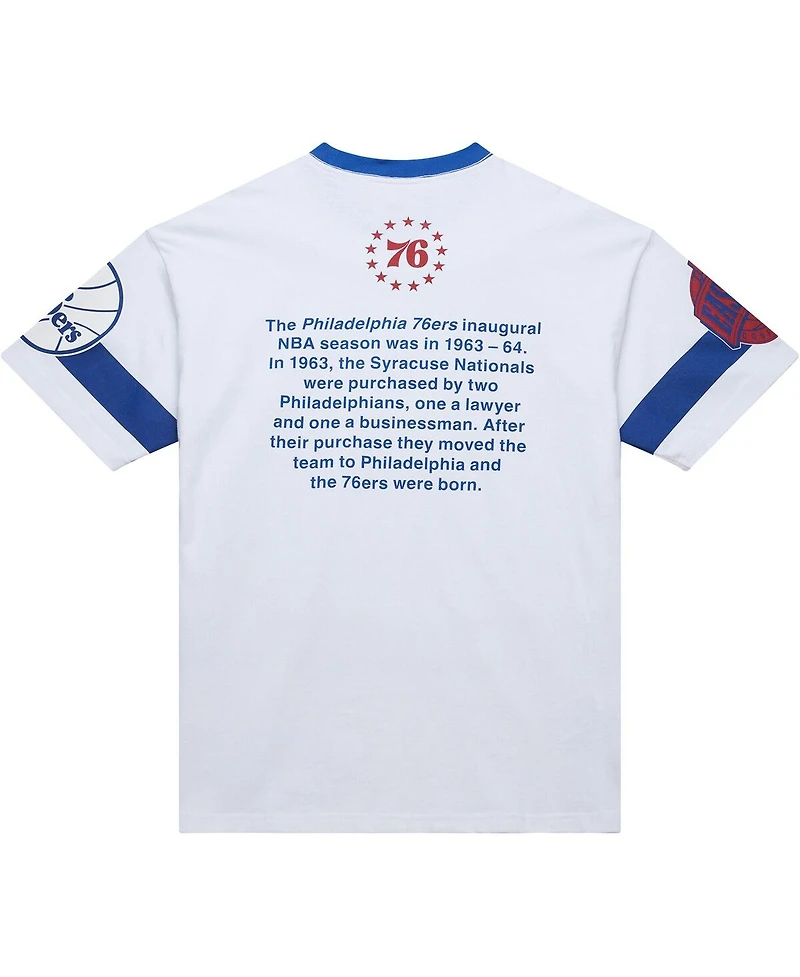 Mitchell & Ness Men's and Women's White Philadelphia 76ers Hardwood Classics Vintage Team Origins Premium T-Shirt