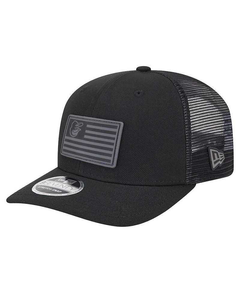 New Era Men's Black Baltimore Orioles Tonal Flag 9SEVENTY Stretch-Snap Hat