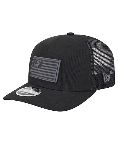 New Era Men's Black Baltimore Orioles Tonal Flag 9SEVENTY Stretch-Snap Hat