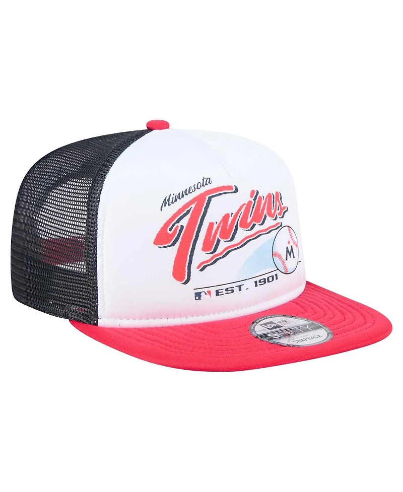 New Era Men's White/Red Minnesota Twins Retro Script Trucker 9FIFTY Snapback Hat