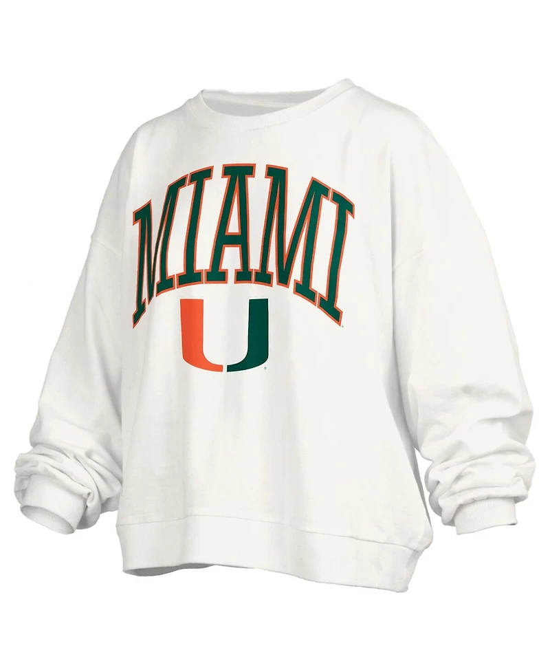 Pressbox Women's White Miami Hurricanes Janise Arch Over Logo Waist Length Oversized Pullover Sweatshirt