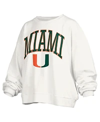 Pressbox Women's White Miami Hurricanes Janise Arch Over Logo Waist Length Oversized Pullover Sweatshirt