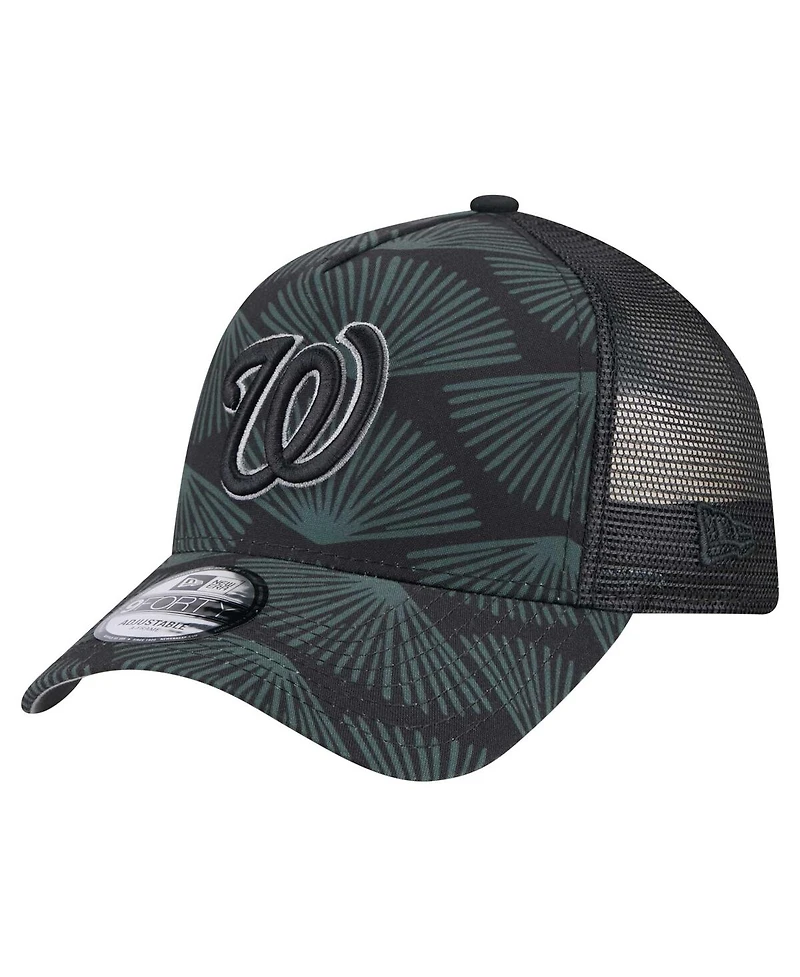 New Era Men's Black Washington Nationals 9FORTY A-Frame Trucker Adjustable Hat