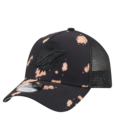 New Era Men's Black Miami Dolphins Bleached 9FORTY A-Frame Adjustable Hat