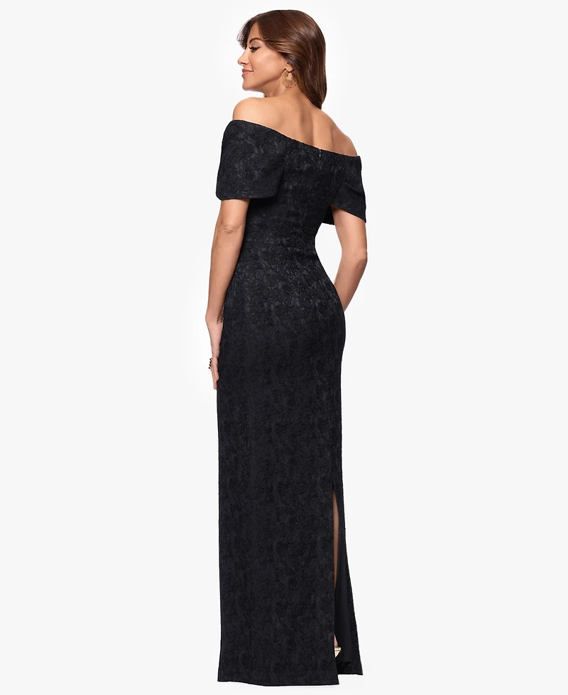 Betsy & Adam Petites Jacquard Knit Off-The-Shoulder Long Dress