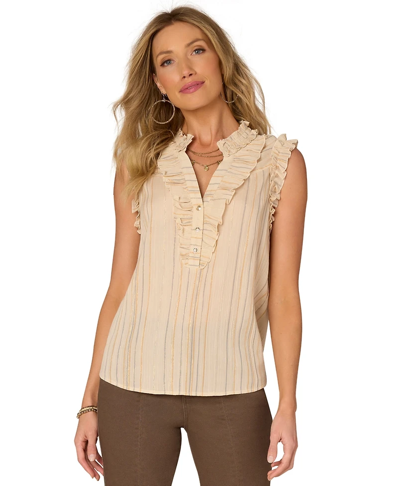 Democracy Petite Striped Ruffled Blouse
