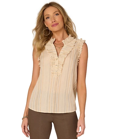 Democracy Petite Striped Ruffled Blouse