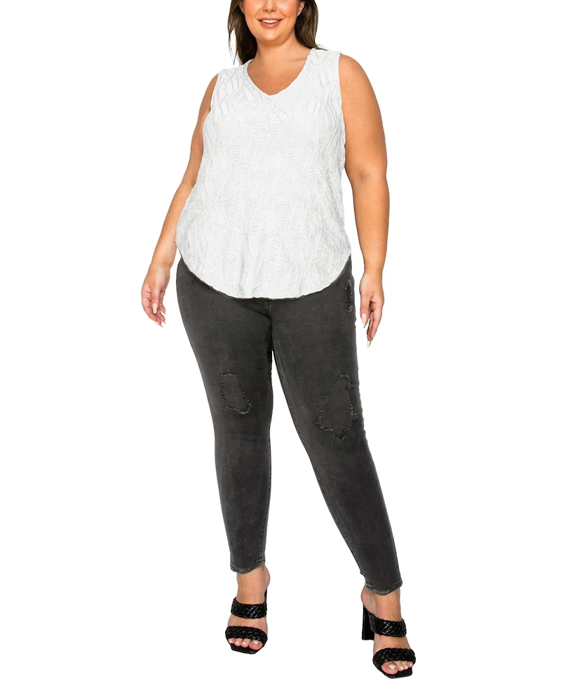 Coin 1804 Plus Size Spiral Wave Texture Double V-Neck Curved Hem Tank Top