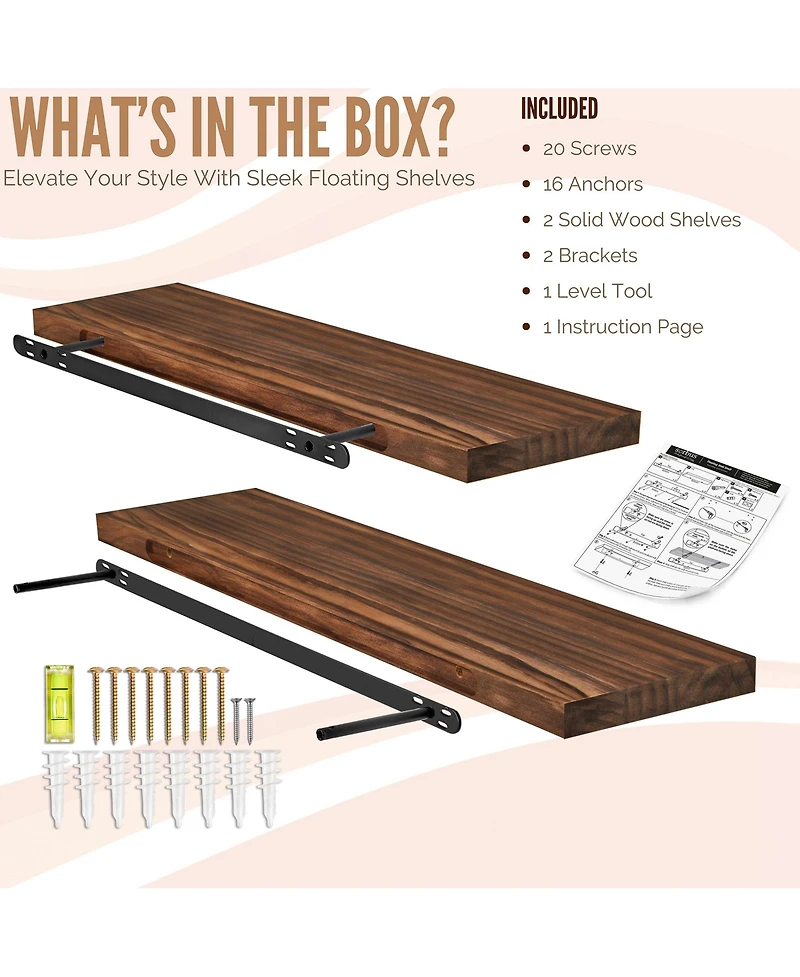 Sorbus 2 Pack 35" Solid Wood Floating Shelves - for Bathroom Decor, Books, Bedroom & Living Room