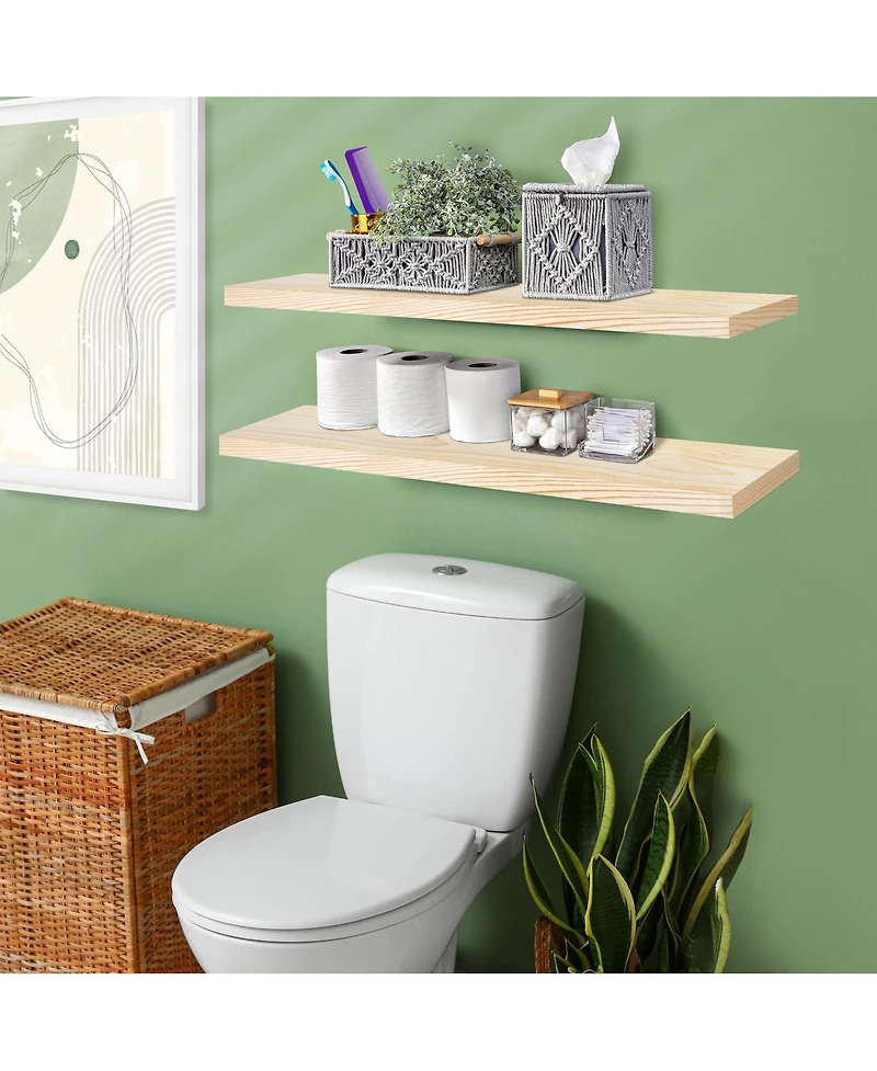 Sorbus 2 Pack 35" Solid Wood Floating Shelves - for Bathroom Decor, Books, Bedroom & Living Room