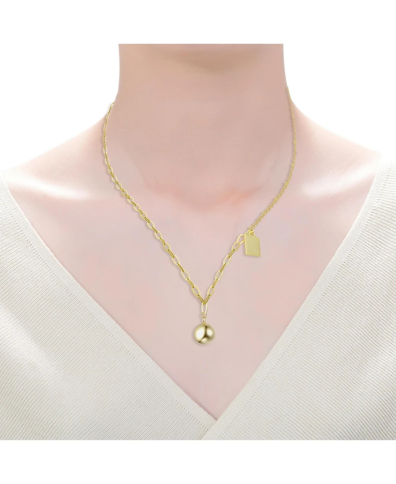 Rachel Glauber 14K Gold Plated Spherical Pendant with Rectangular Accent Necklace