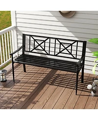 Gymax 51'' Metal Bench Slatted Garden Bench for 2-3 People Patio Park-Style Loveseat