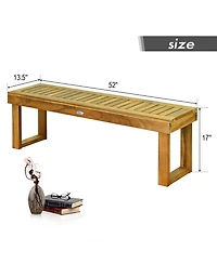 Gymax Acacia Wood Bench Dining Bench Patio Garden w/ Slatted Seat Indonesia Teak