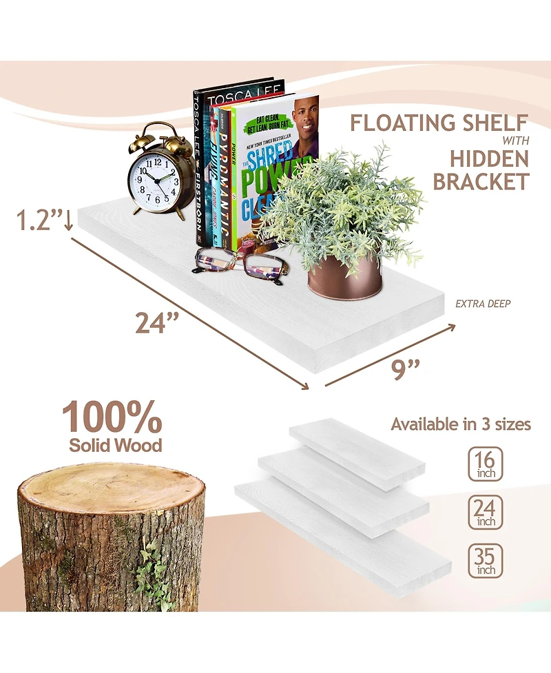 Sorbus 2 Pack 24" Solid Wood Floating Shelves - for Bathroom Decor, Books, Bedroom & Living Room