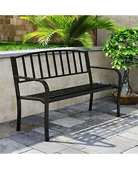 Gymax 50 Inches Garden Bench w/ Slatted Backrest & Curved Armrests for Porch