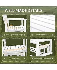 Gymax 2 Seats Outdoor Glider Bench Poplar Wood Patio Swing Glider Loveseat Chair w/ Armrests
