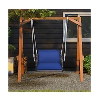 1-Person Rattan Hanging Porch Swing Seat with Cushions and Ropes