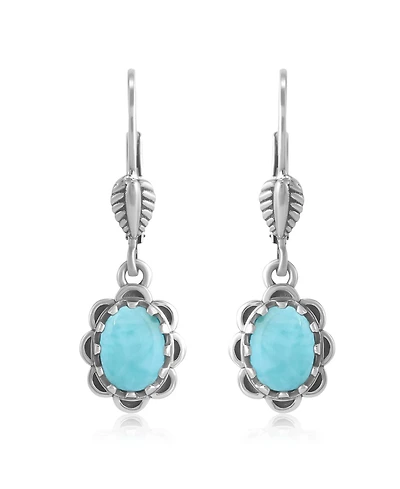 American West Jewelry Sterling Silver Larimar Concha Lever Back Dangle Earrings
