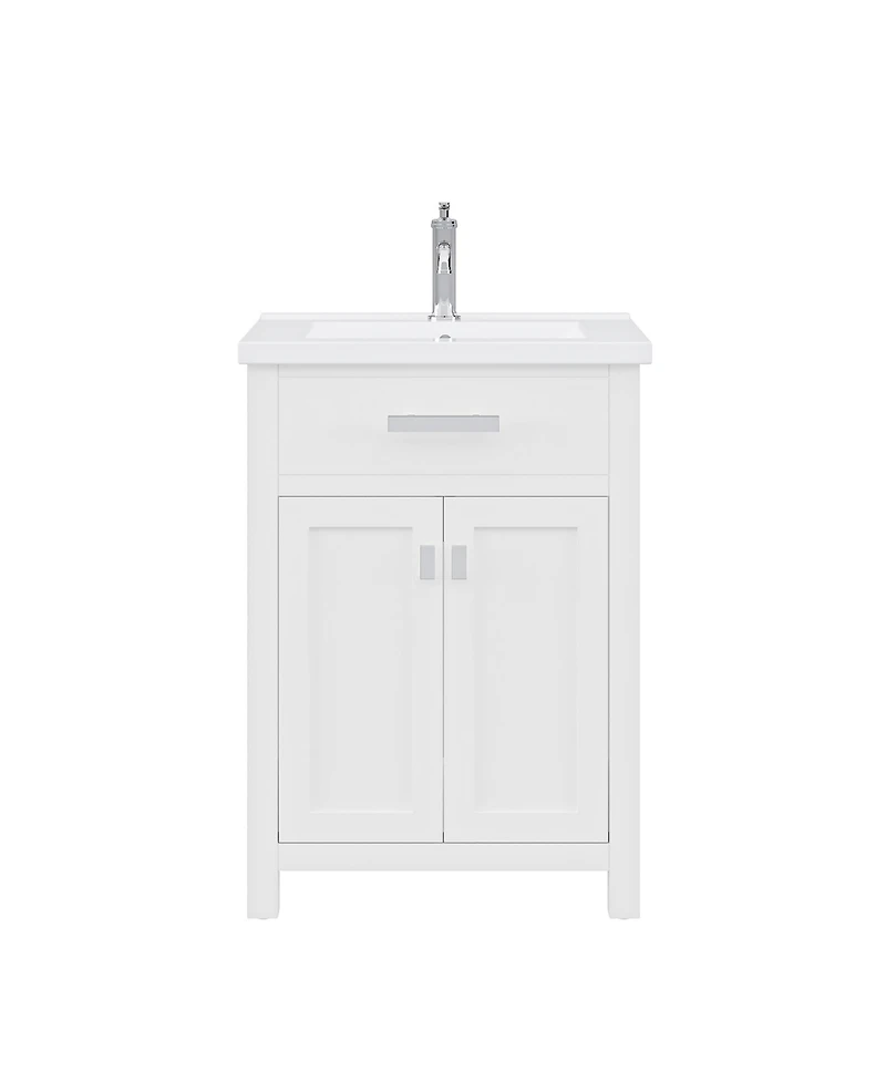 Myra Collection 24 in. Bathroom Vanity in Pure White with Ceramics Vanity Top in White - Vanity Only
