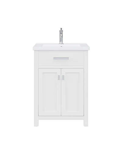 Myra Collection 24 in. Bathroom Vanity in Pure White with Ceramics Vanity Top in White - Vanity Only