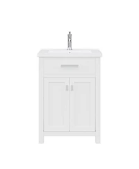 Myra Collection 24 in. Bathroom Vanity in Pure White with Ceramics Vanity Top in White - Vanity Only