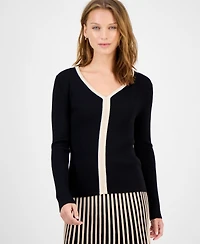 T Tahari Women's Contrast-Trim Knit Top