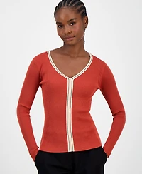 T Tahari Women's Contrast-Trim Knit Top