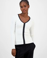 T Tahari Women's Contrast-Trim Knit Top