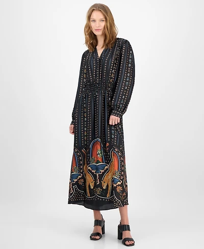 T Tahari Women's Printed Smocked Midi Dress